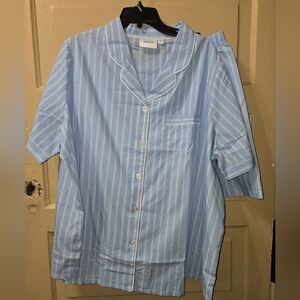 National Blue White Striped Pajama Top & Shorts 2 Piece Set NWT Size: 3X